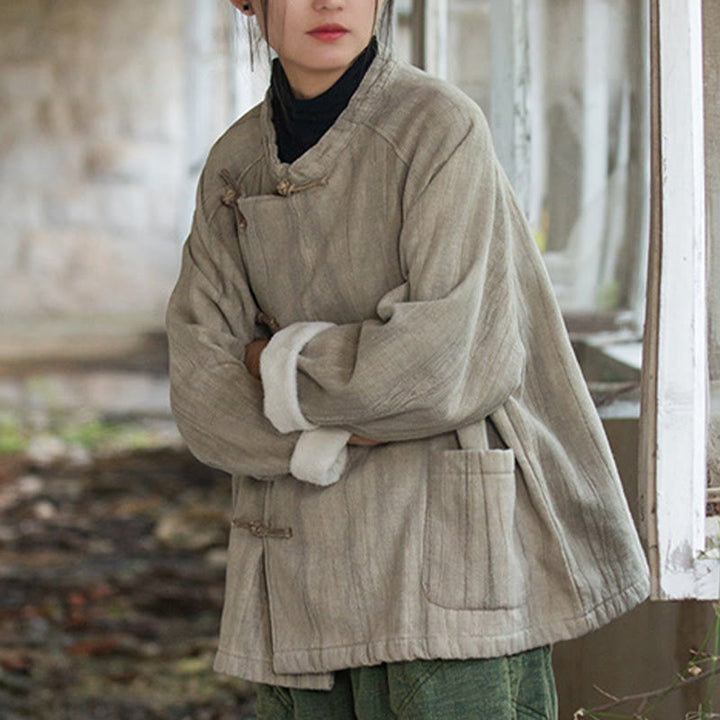 Chemise thermique à manches longues et boutons de grenouille en lin ramie pour femme de couleur unie Buddha Stones - image 7