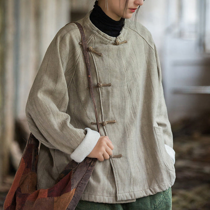 Chemise thermique à manches longues et boutons de grenouille en lin ramie pour femme de couleur unie Buddha Stones - image 6