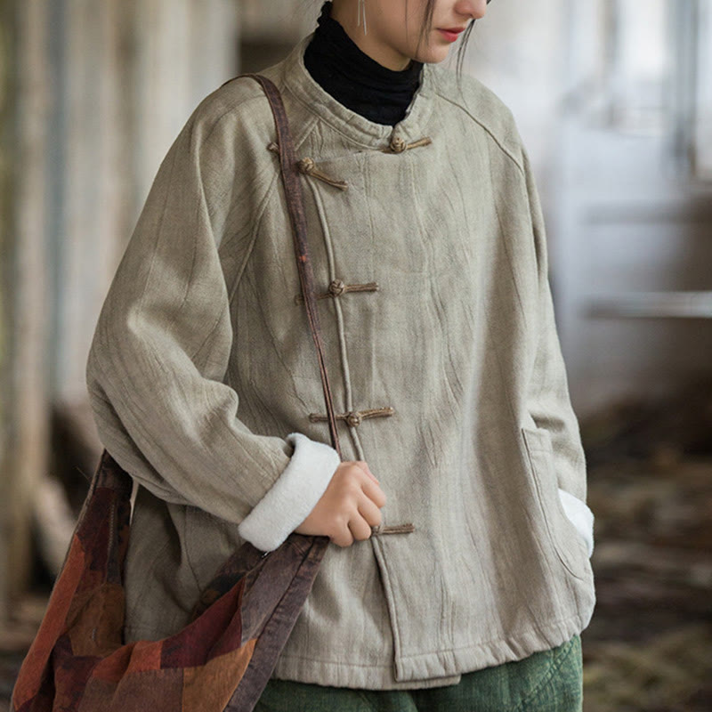 Chemise thermique à manches longues et boutons de grenouille en lin ramie pour femme de couleur unie Buddha Stones - image 6