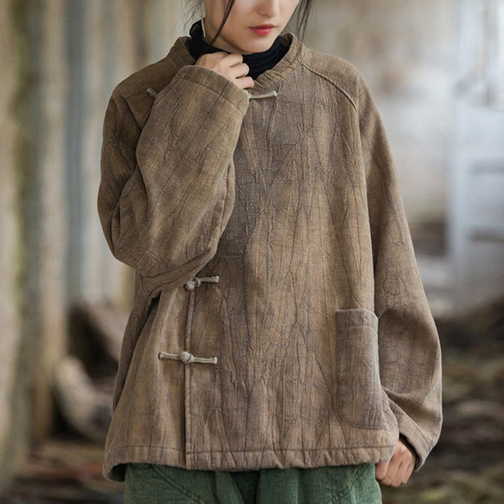 Chemise thermique à manches longues et boutons de grenouille en lin ramie pour femme de couleur unie Buddha Stones - image 14