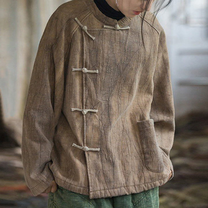 Chemise thermique à manches longues et boutons de grenouille en lin ramie pour femme de couleur unie Buddha Stones - image 15