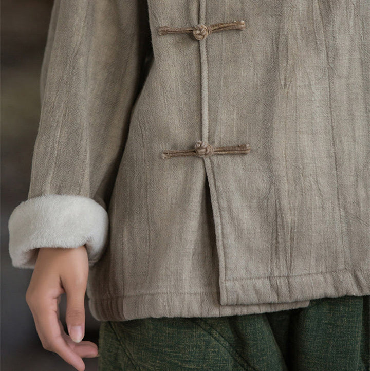 Chemise thermique à manches longues et boutons de grenouille en lin ramie pour femme de couleur unie Buddha Stones - image 9