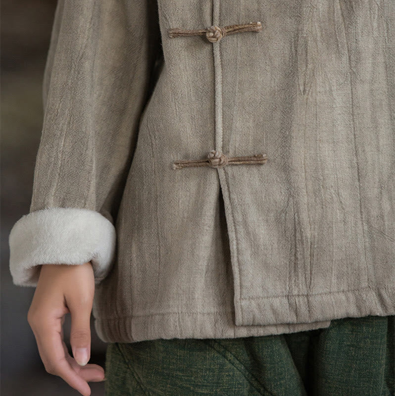 Chemise thermique à manches longues et boutons de grenouille en lin ramie pour femme de couleur unie Buddha Stones - image 9