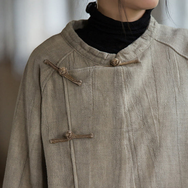 Chemise thermique à manches longues et boutons de grenouille en lin ramie pour femme de couleur unie Buddha Stones - image 8