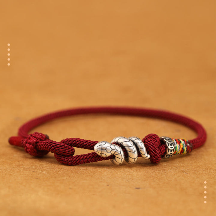 Buddha Stones Bracelet porte-bonheur serpent Année du serpent - Rouge foncé - 18-20 cm - image 0