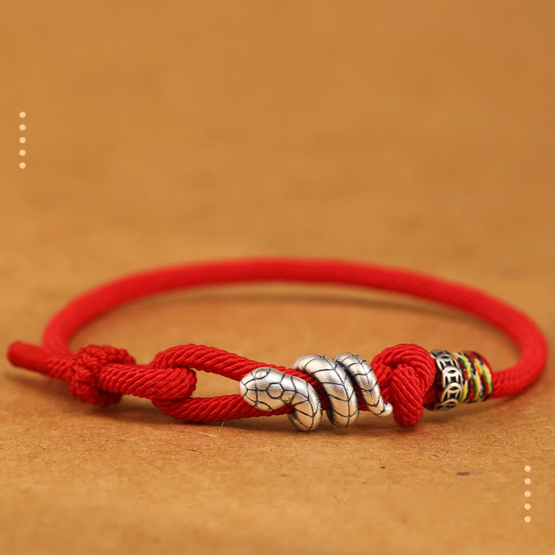 Buddha Stones Bracelet porte-bonheur serpent Année du serpent - Rouge - 18-20 cm - image 13