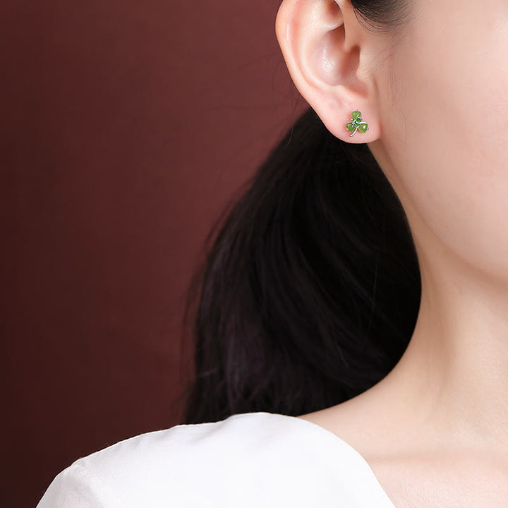 Boucles d'oreilles porte-bonheur en argent sterling 925 avec Buddha Stones et émail en jade Hetian