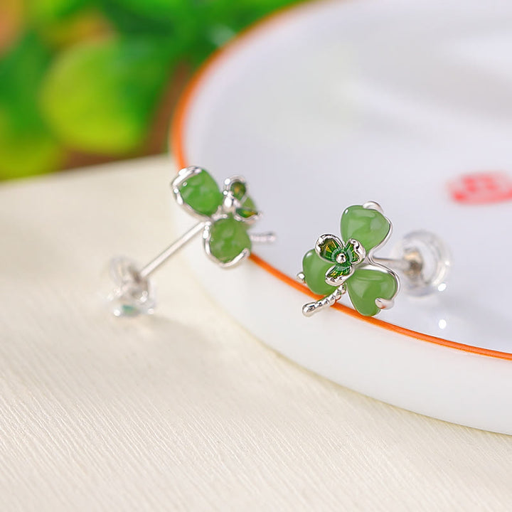 Boucles d'oreilles porte-bonheur en argent sterling 925 avec Buddha Stones et émail en jade Hetian