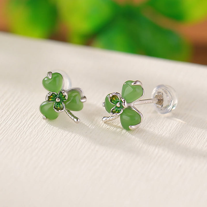 Boucles d'oreilles porte-bonheur en argent sterling 925 avec Buddha Stones et émail en jade Hetian