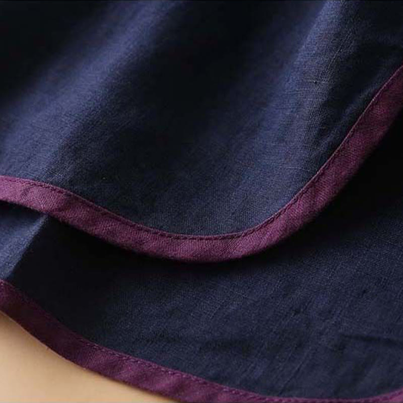 Chemise à manches longues en coton et lin pour femme avec broderie de fleurs rétro et Buddha Stones