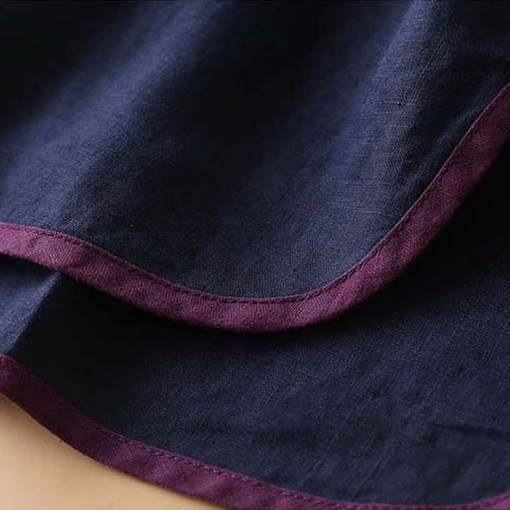 Chemise à manches longues en coton et lin pour femme avec broderie de fleurs rétro et Buddha Stones