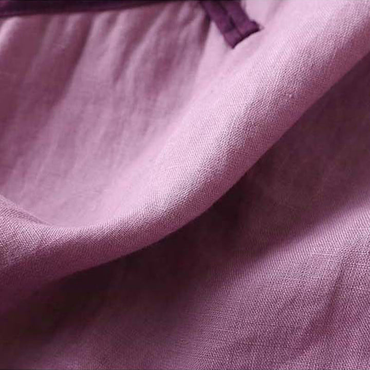 Chemise à manches longues en coton et lin pour femme avec broderie de fleurs rétro et Buddha Stones