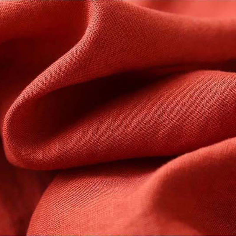 Chemise à manches longues en coton et lin pour femme avec broderie de fleurs rétro et Buddha Stones