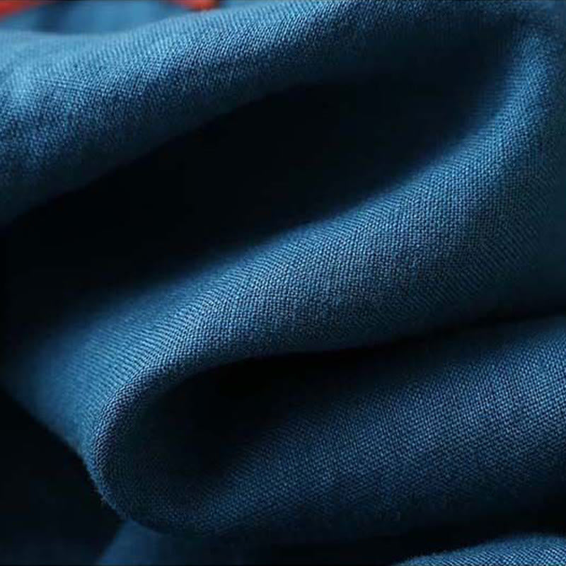 Chemise à manches longues en coton et lin pour femme avec broderie de fleurs rétro et Buddha Stones