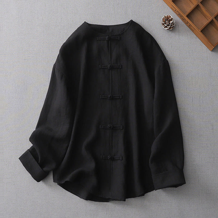 Chemise à manches longues et boutons de couleur unie pour femme avec Buddha Stones - Noir - US8-10，UK/AU12-14，EU40-42 (2XL) - image 13