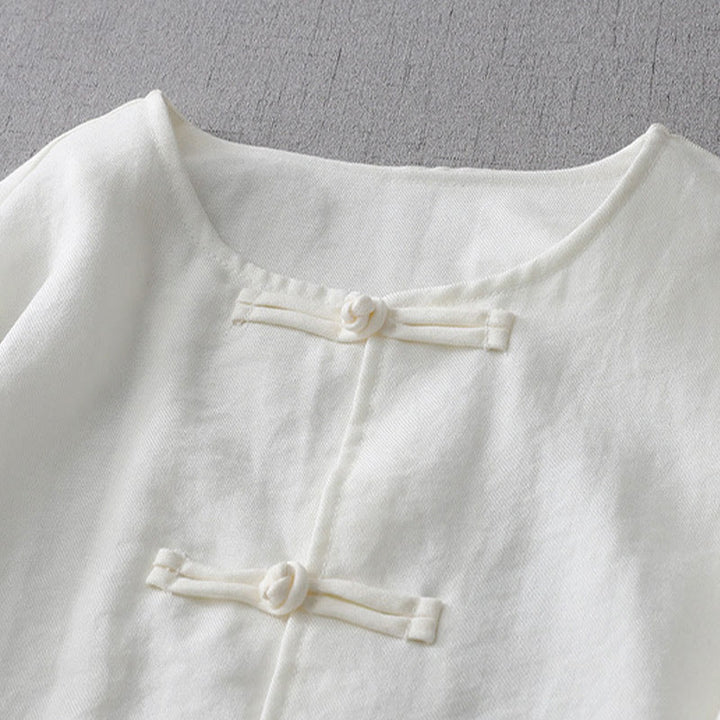 Chemise à manches longues et boutons de couleur unie pour femme avec Buddha Stones - image 3