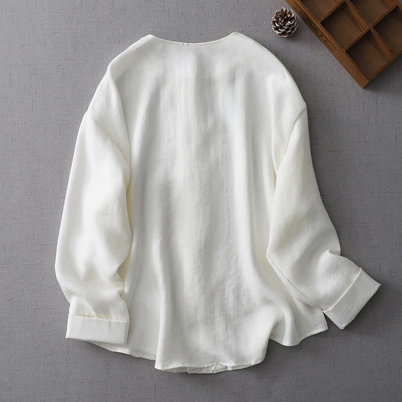 Chemise à manches longues et boutons de couleur unie pour femme avec Buddha Stones - image 2