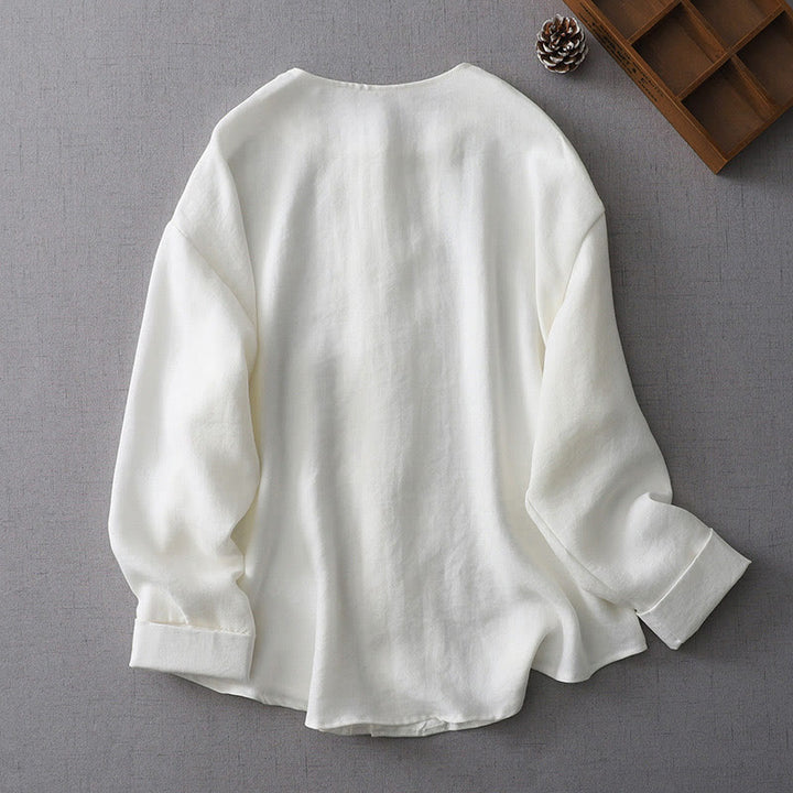 Chemise à manches longues et boutons de couleur unie pour femme avec Buddha Stones - image 2