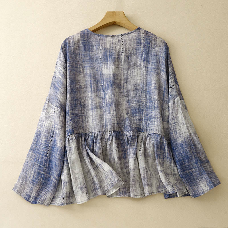 Chemise en coton à manches longues et boutons avec motif Buddha Stones Tie-Dye - image 1