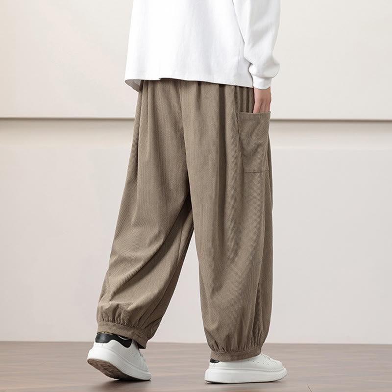 Pantalon Buddha Stones côtelé de couleur unie avec cordon de serrage et poches pour homme - image 27