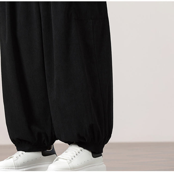Pantalon Buddha Stones côtelé de couleur unie avec cordon de serrage et poches pour homme