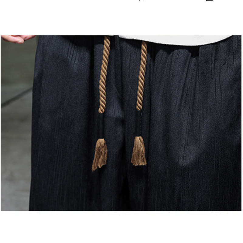 Pantalon Buddha Stones côtelé de couleur unie avec cordon de serrage et poches pour homme - image 19