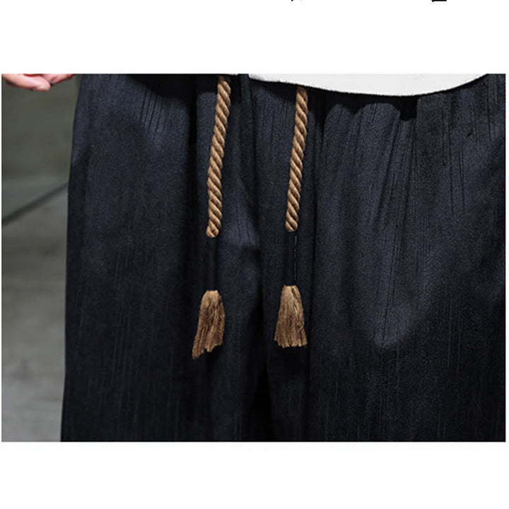 Pantalon Buddha Stones côtelé de couleur unie avec cordon de serrage et poches pour homme - image 19
