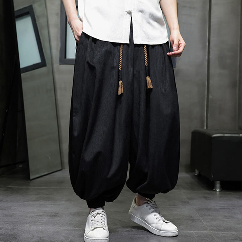 Pantalon Buddha Stones côtelé de couleur unie avec cordon de serrage et poches pour homme - image 8