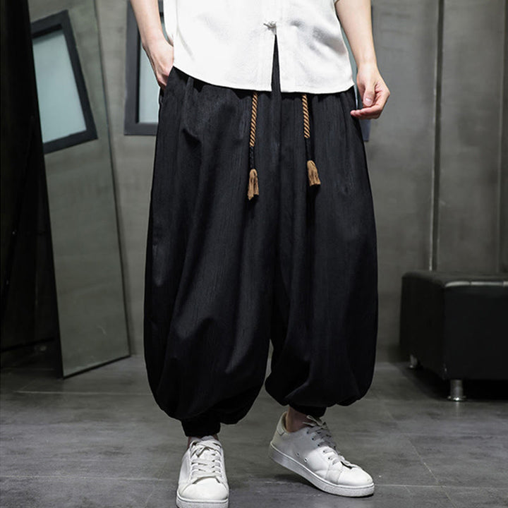 Pantalon Buddha Stones côtelé de couleur unie avec cordon de serrage et poches pour homme - image 8