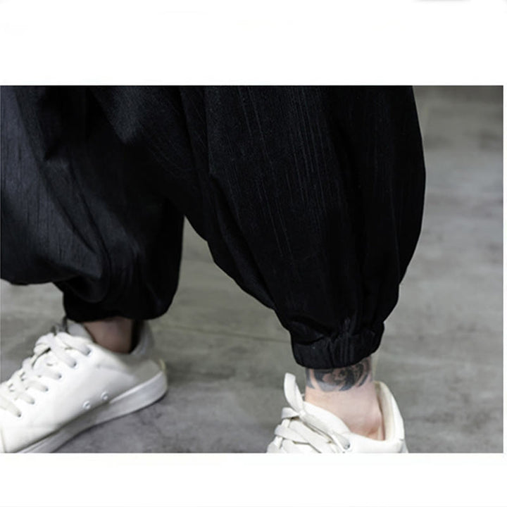 Pantalon Buddha Stones côtelé de couleur unie avec cordon de serrage et poches pour homme - image 18