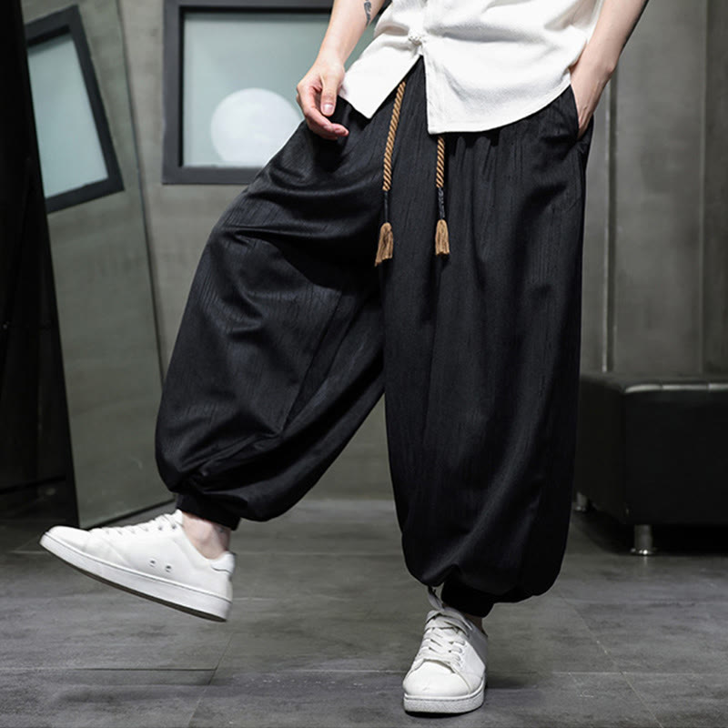 Pantalon Buddha Stones côtelé de couleur unie avec cordon de serrage et poches pour homme - image 7