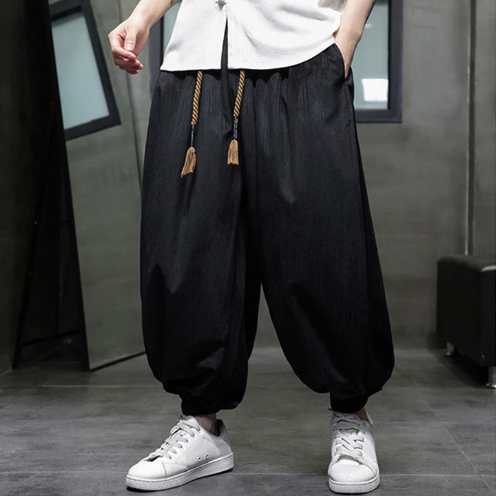 Pantalon Buddha Stones côtelé de couleur unie avec cordon de serrage et poches pour homme - image 15