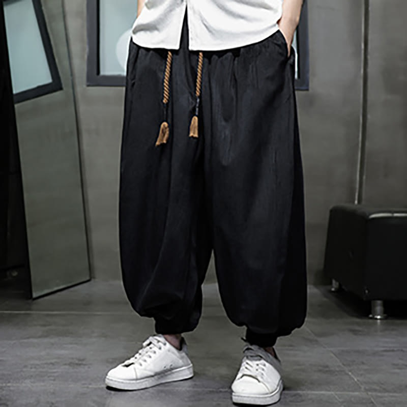 Pantalon Buddha Stones côtelé de couleur unie avec cordon de serrage et poches pour homme - Noir (thermique) - US/UK/AU46，EU56 (5XL) - image 4