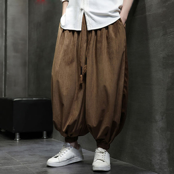 Pantalon Buddha Stones côtelé de couleur unie avec cordon de serrage et poches pour homme - image 2