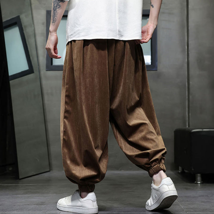 Pantalon Buddha Stones côtelé de couleur unie avec cordon de serrage et poches pour homme - image 12