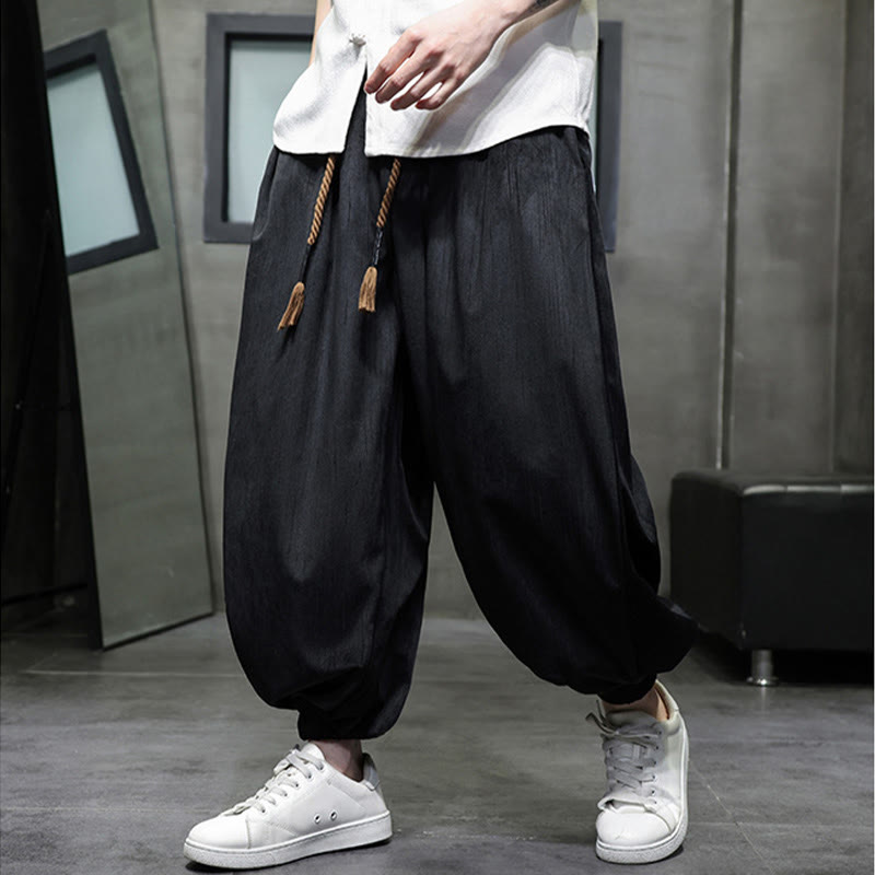 Pantalon Buddha Stones côtelé de couleur unie avec cordon de serrage et poches pour homme - image 14