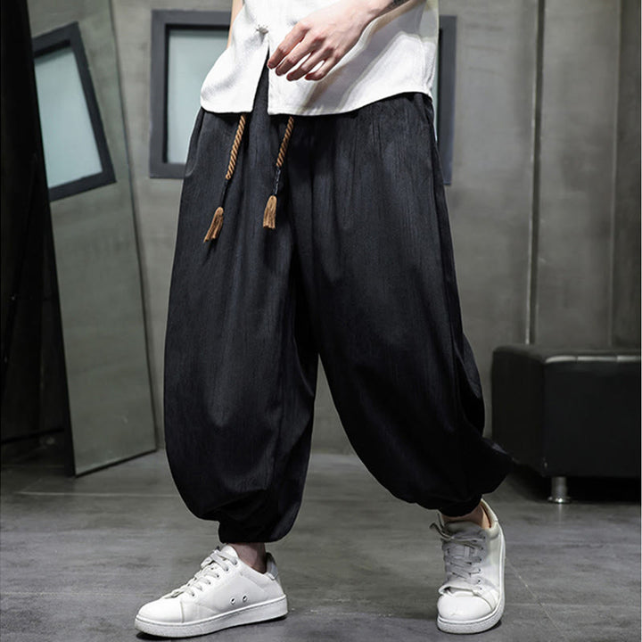 Pantalon Buddha Stones côtelé de couleur unie avec cordon de serrage et poches pour homme - image 14