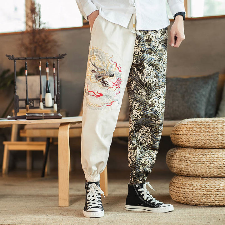 Pantalon bicolore pour homme avec poches et motif dragon Buddha Stones - Blanc - US/UK/AU46，EU56 (5XL) - image 8
