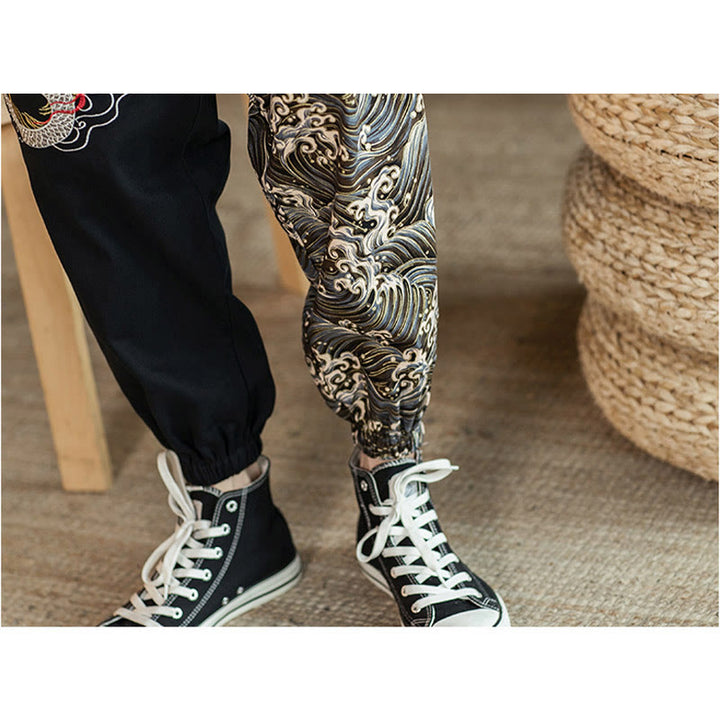 Pantalon bicolore pour homme avec poches et motif dragon Buddha Stones - image 4