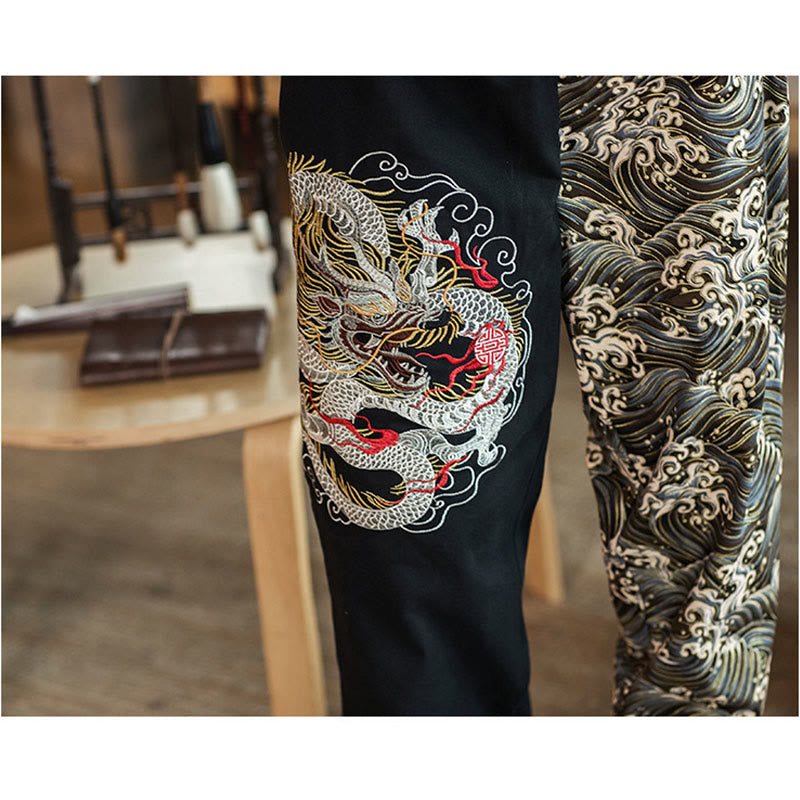 Pantalon bicolore pour homme avec poches et motif dragon Buddha Stones - image 3