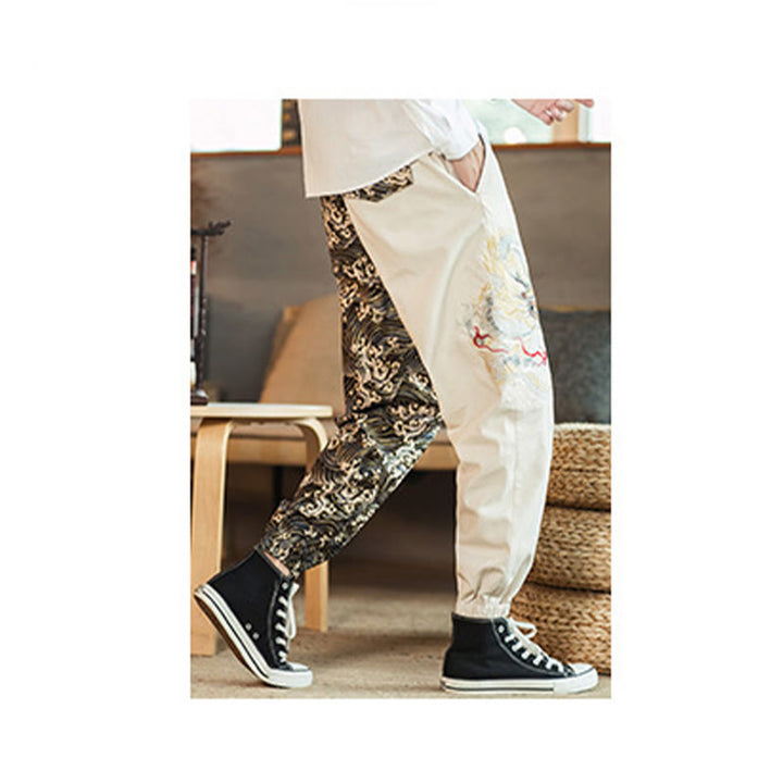 Pantalon bicolore pour homme avec poches et motif dragon Buddha Stones - image 10