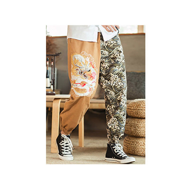 Pantalon bicolore pour homme avec poches et motif dragon Buddha Stones - image 7