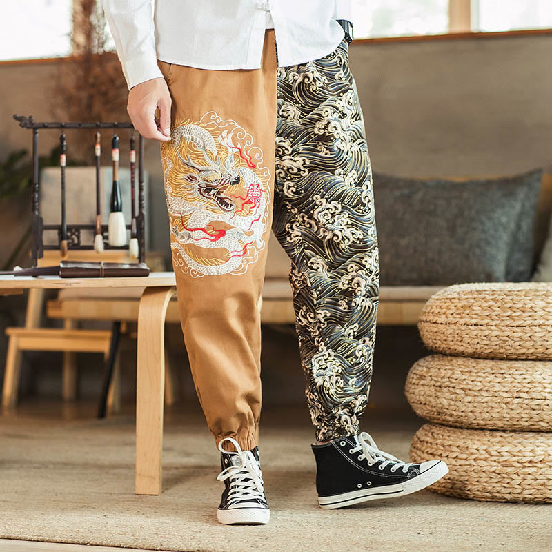 Pantalon bicolore pour homme avec poches et motif dragon Buddha Stones - Kaki - US/UK/AU46，EU56 (5XL) - image 6