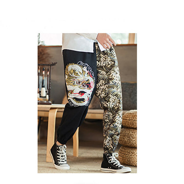 Pantalon bicolore pour homme avec poches et motif dragon Buddha Stones - image 2