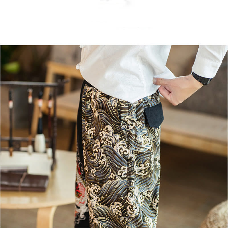Pantalon bicolore pour homme avec poches et motif dragon Buddha Stones - image 1