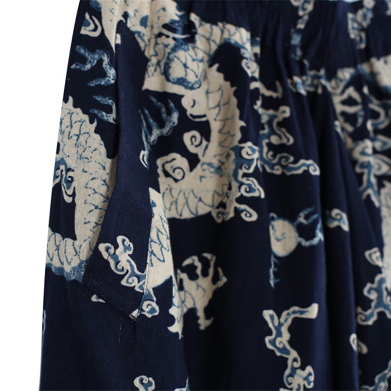 Pantalon pour homme en coton et lin avec poches et taille élastique, imprimé dragon chinois et Buddha Stones - image 8