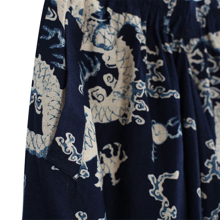 Pantalon pour homme en coton et lin avec poches et taille élastique, imprimé dragon chinois et Buddha Stones - image 8