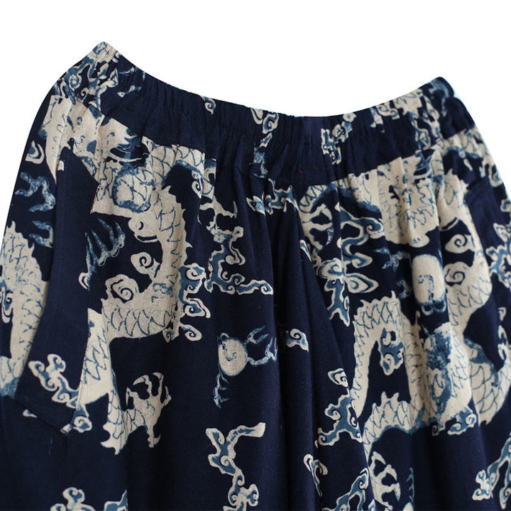 Pantalon pour homme en coton et lin avec poches et taille élastique, imprimé dragon chinois et Buddha Stones - image 7