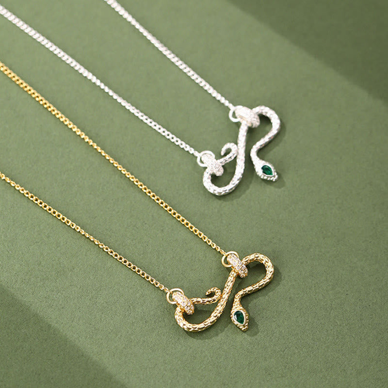 Collier pendentif symbole infini de bénédiction serpent enroulé en argent sterling 999 de Buddha Stones
