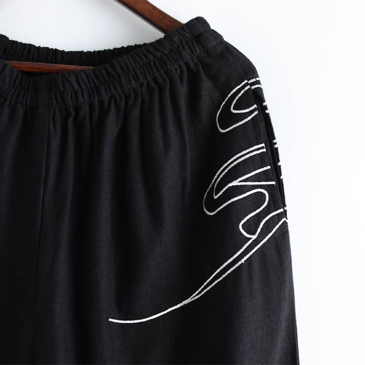Pantalon en coton ethnique pour homme avec poches et taille élastique Buddha Stones et nuages